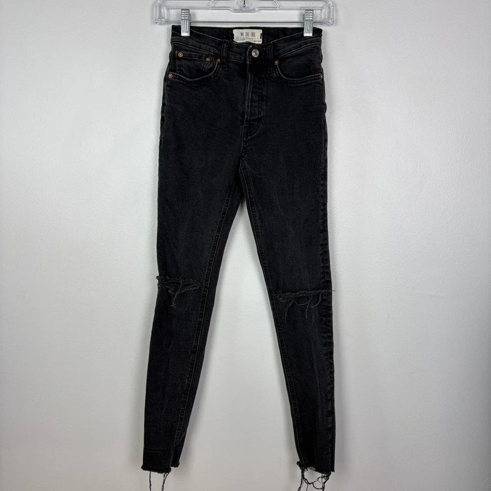 We The Free Distressed Skinny Jeans Black Faded Fitted Denim Casual Size 24